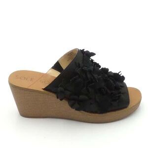 Sole Society Leather Floral Wedges Poppie Black - Medium
